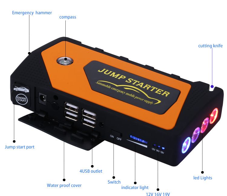 Jx28 Mini Portable Car Jump Starter Multi Function Compass Power