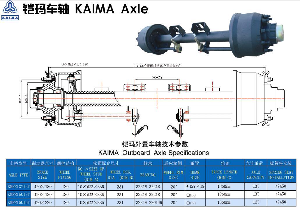 Kaima Axle Semi-Trailer Axle Parts Direct Factory Rear Axle