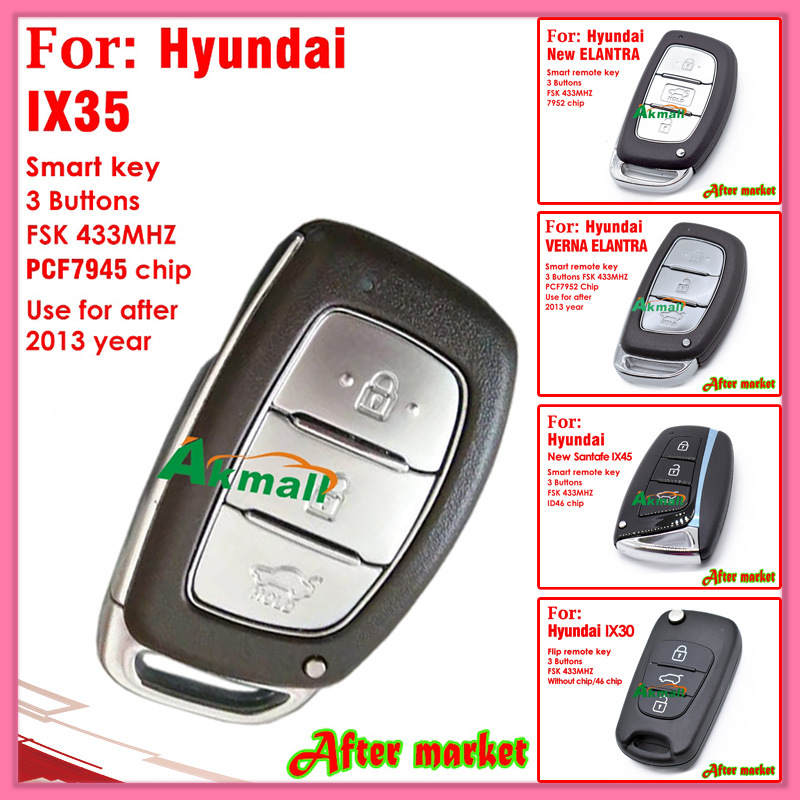 Smart Remote Key for Hyundai New Elantra with Fsk433MHz 3 Buttons 7952 Chip