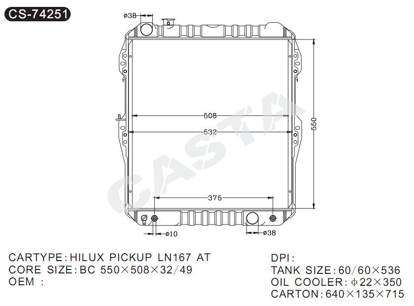 Reasonable Price Auto Parts Radiator for Hilux Pickup Ln167