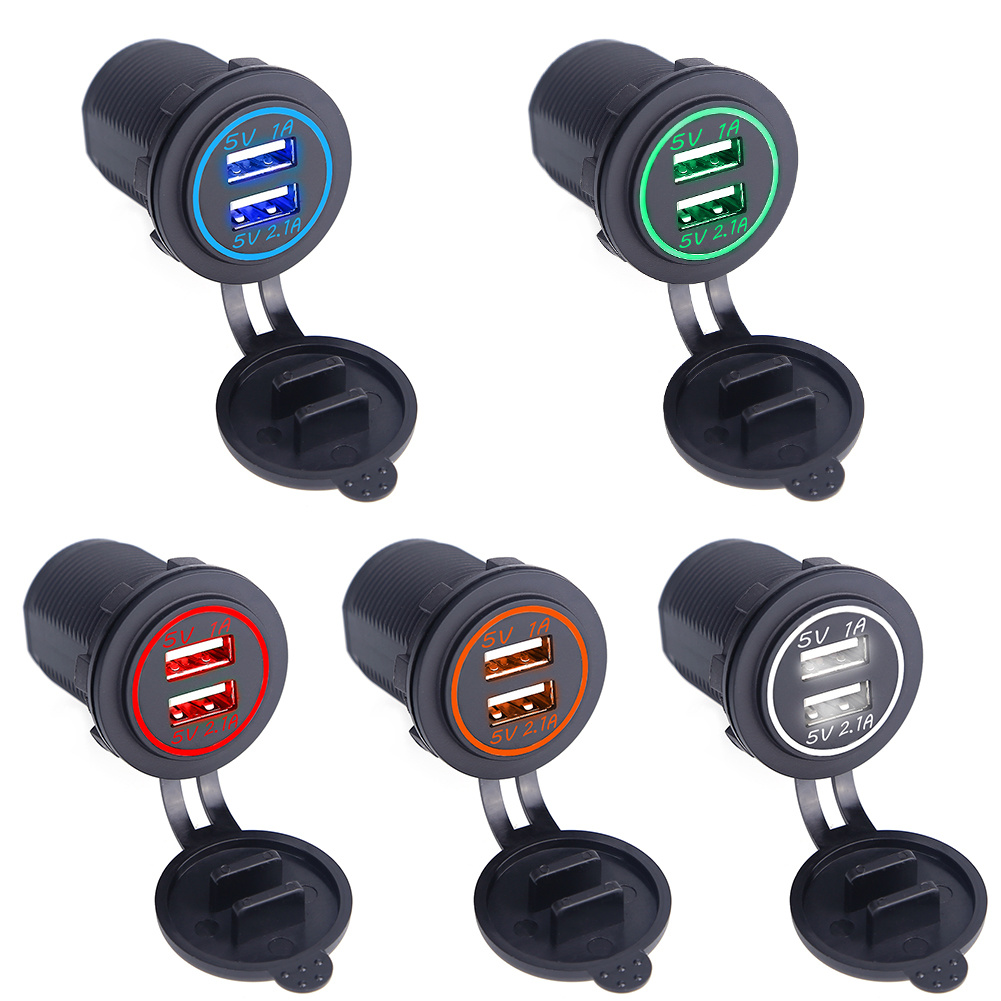 Waterproof Dual USB Port Car Charger Adapter Dust-Proof 5V 2.1A/1A Universal Car Charger Socket for Citroen Honda Toyota