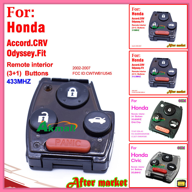 Remote Interior for OEM Honda with 313.85MHz 3+1 Button ID46 Chip