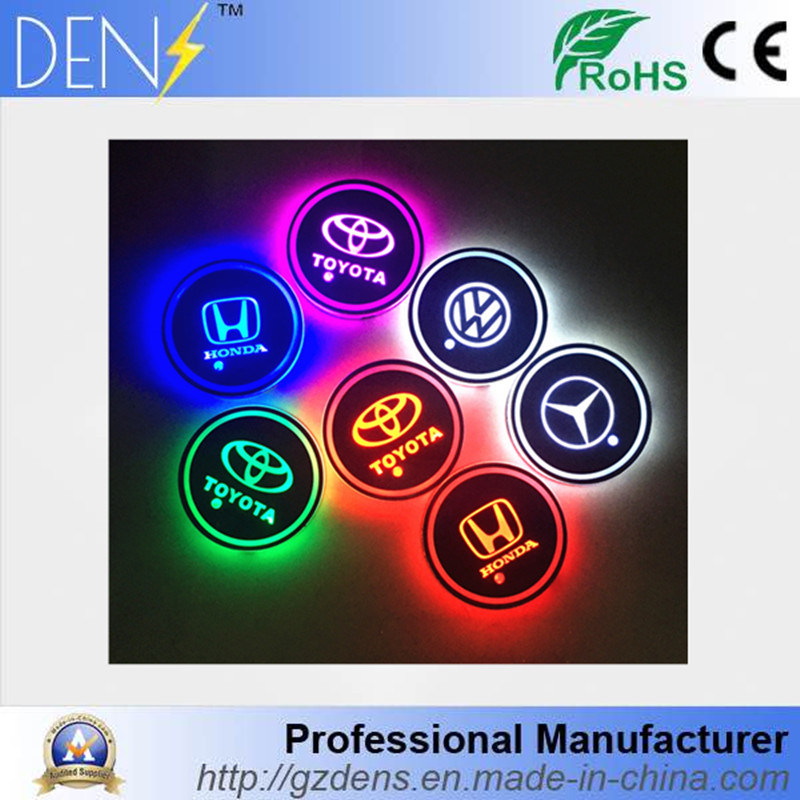 LED 7 Changing Color Car Logo Cup Mat Coaster for Honda Toyota