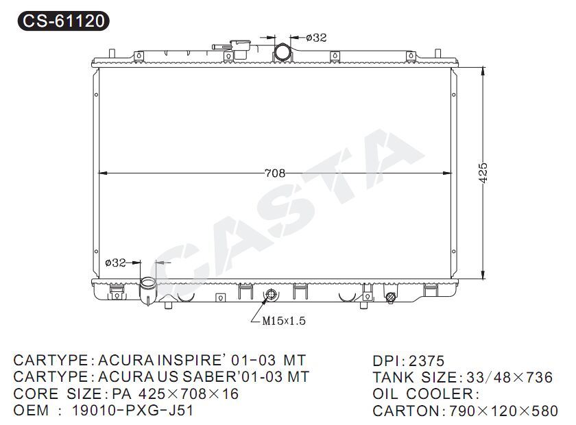 After Market Auto Radiators for Honda Acura Inspire'01-03 MT