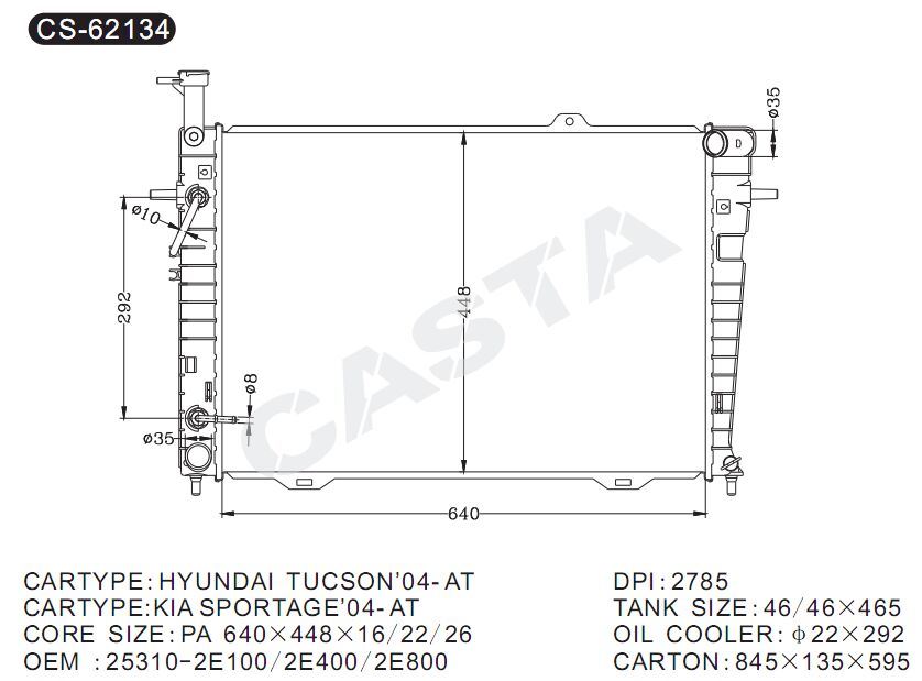 Promotional aluminum auto radiator for Hyundai Tucson'04-At