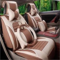 for Ford F-150 2010-16 Car Seat Covers PU Leather Front+Rear Cushion Brown Cover