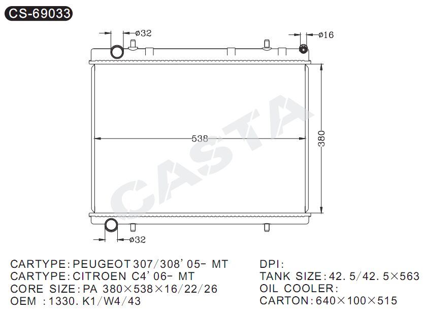 Best car radiator for Peugeot 307/308'05-mt