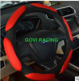 Red Leather Nubuck Steering Wheel Cover PVC 36cm Universal Skidproof