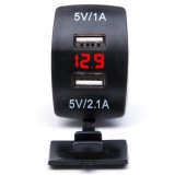 Waterproof 12V-24V Mini Micro Dual USB Plug Car Motorcycle Cigarette Lighter Socket Car Charger + LED Digital Voltmeter Meter