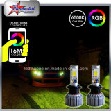 Cool H4 H13 RGB LED Dual Beam Headlight with Bluetooth Control 9004 9007 High Lumen Car Headlight