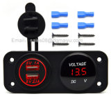 Waterproof 12~24V motorcycle Car Dual USB Car Charger Adapter + Red LED Voltmeter