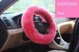 Stuffed Fur Sheepskin Car Steering Cover in Pink for Ladies