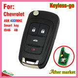 Keyless Flip Remote Smart Key for Chevrolet with 4 Buttons Ask433MHz ID46 Chip Hu100 Blade