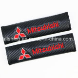  Car Logo Seat Belt Carbon Covers Shoulder Pads for Mitsubishi