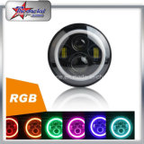 Super Cool 7 Inch RGB LED Jeep Wrangler Headlight by Bluetooth Control Angel Eyes Halo Change Color