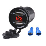 Dual 3.1A USB Motorcycle Car Cigarette Lighter Socket Charger Adapter with LED Digital Voltmeter Meter Monitor + 60cm Power Cable