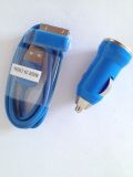 Blue USB Mini Car Charger + USB Charging Sync Cable
