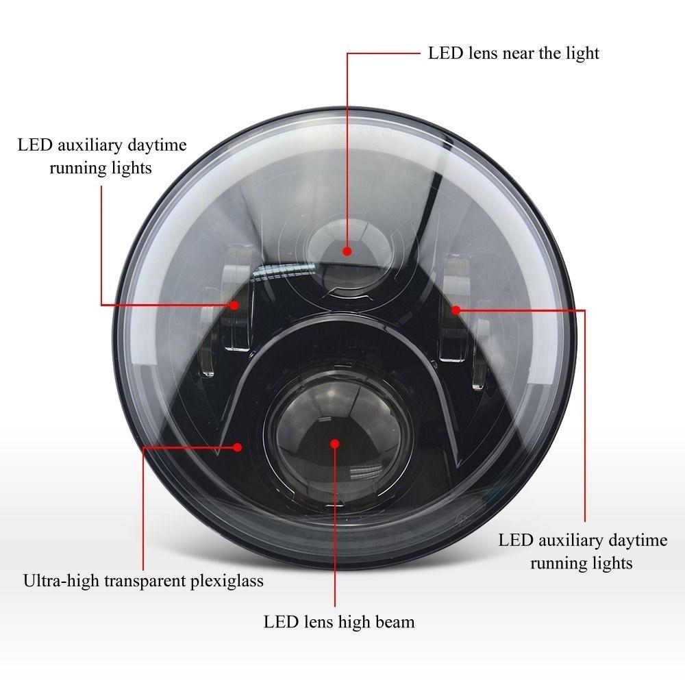 50W LED Headlight for Jeep Truck Angel Eye Halo Half Ring, 7 Inch Headlight Round LED Headlight for Harley Motorcycle Headlight for Royal Enfield