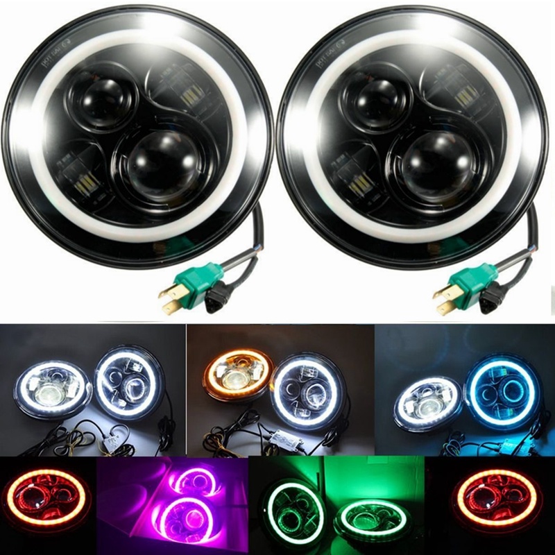 Waterproof IP67 High Power 7 Inch 50W RGB Headlight for Jeep Wrangler Headlight High and Low Beam LED Round Headlight with RGB Halo Ring