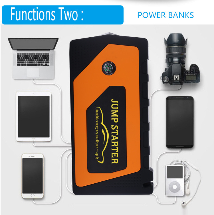 Jx28 Mini Portable Car Jump Starter / MultiFunction Compass / Power Bank Battery Charger